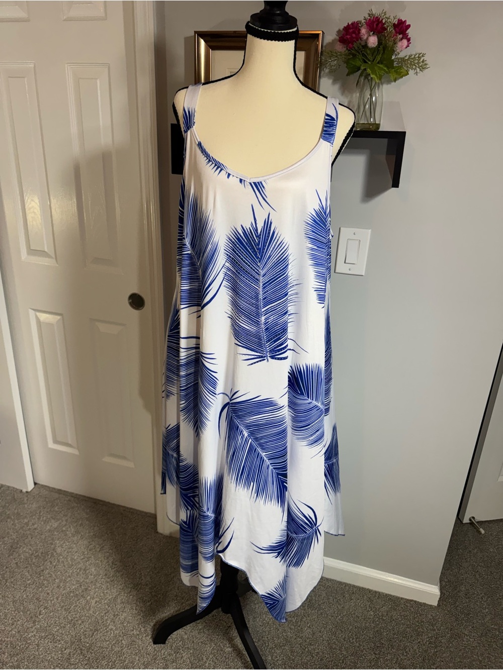 India Boutique White Dress with Blue Leaf Motif w/ Rhinestones